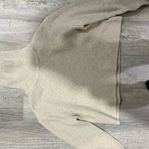 Love Tree Ribbed Cowl Neck Sweater - Light Beige